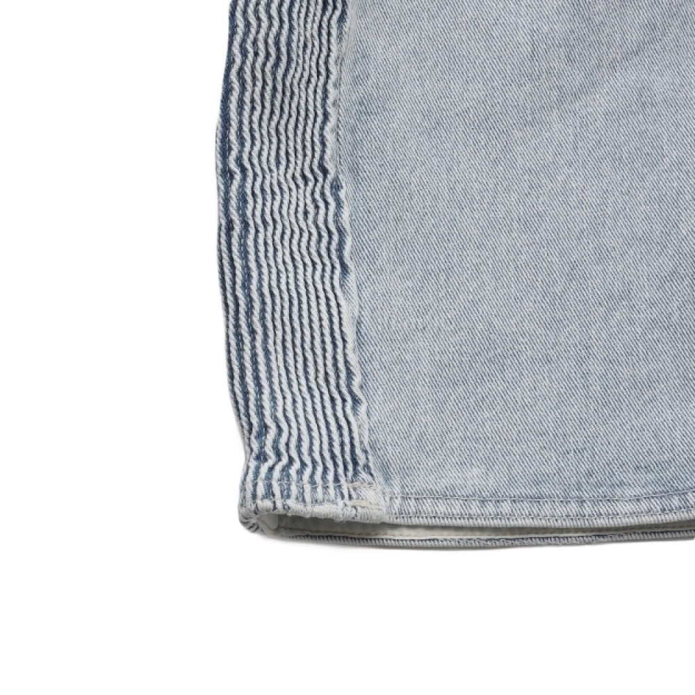 Light Washed Denim Mini Skirt with Vertical Stitching