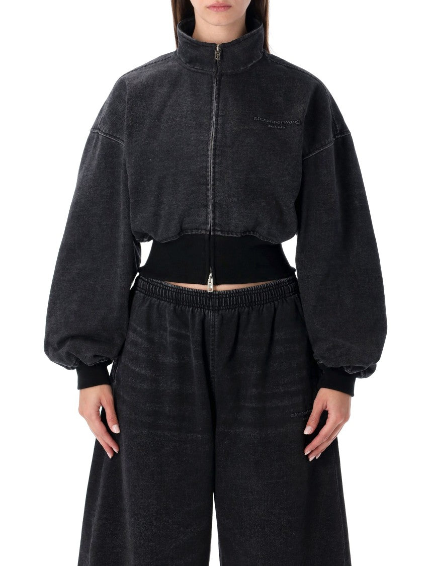 Black Denim Funnel Neck Jacket