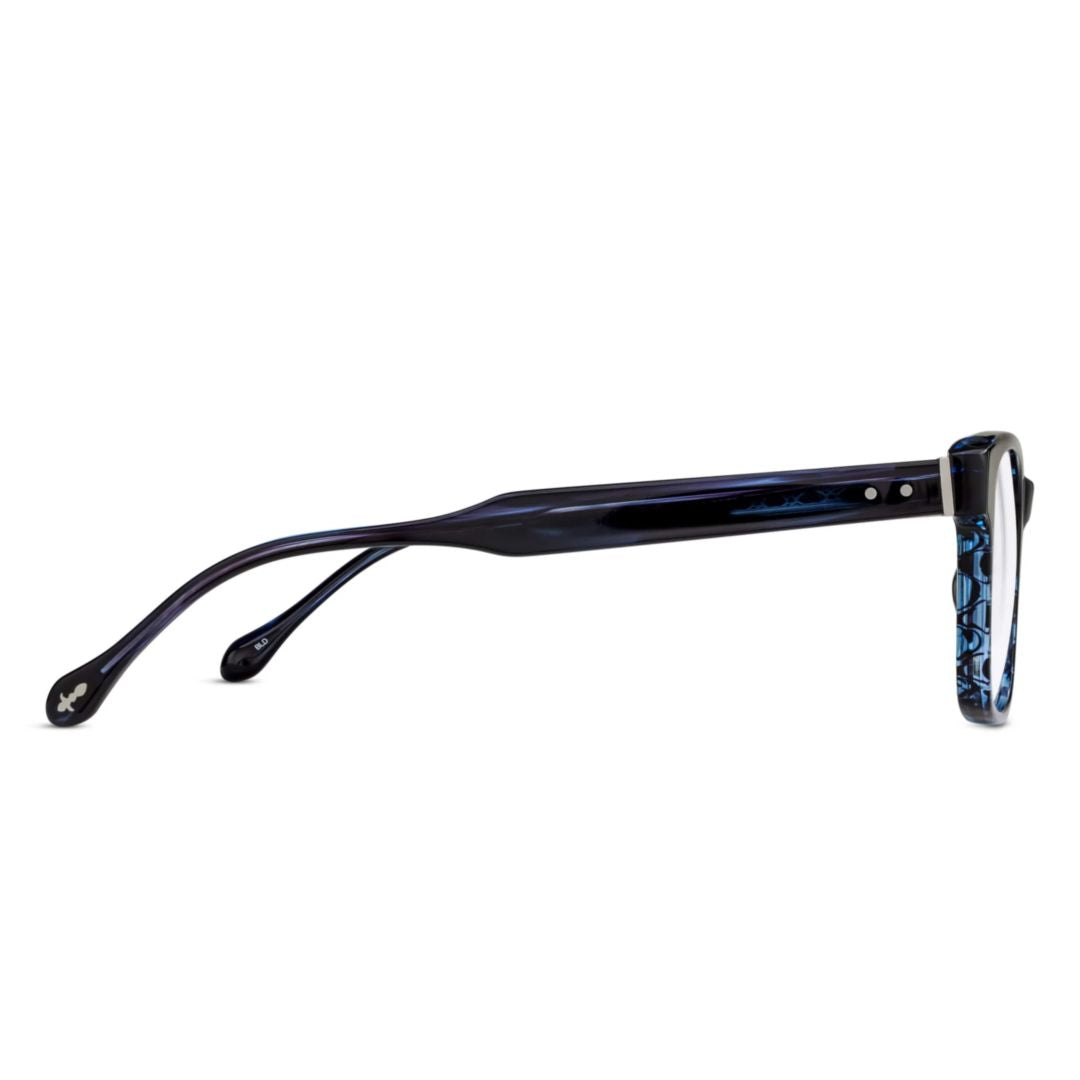 M1035.Rx Rectangular Acetate Eyeglasses with Blue Marbled Accents