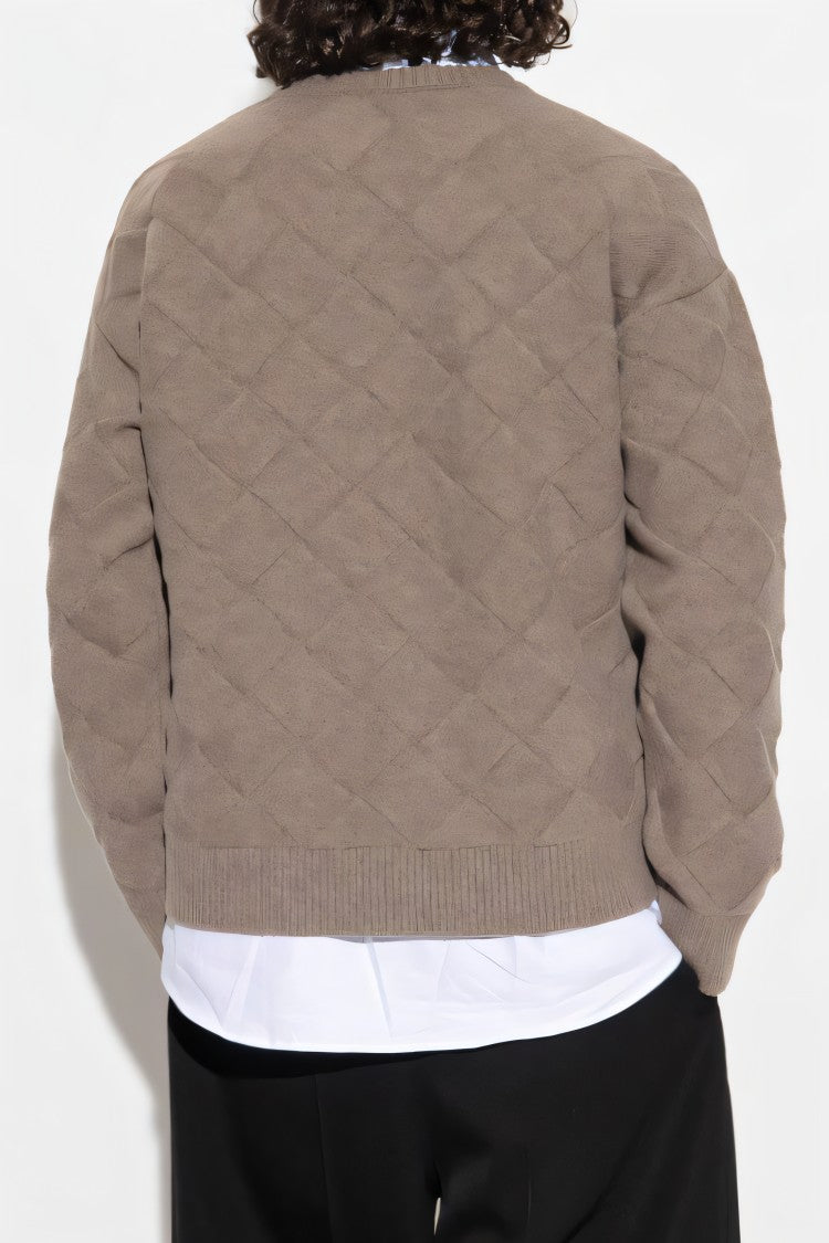 Textured Diamond Pattern Wool Blend Sweater
