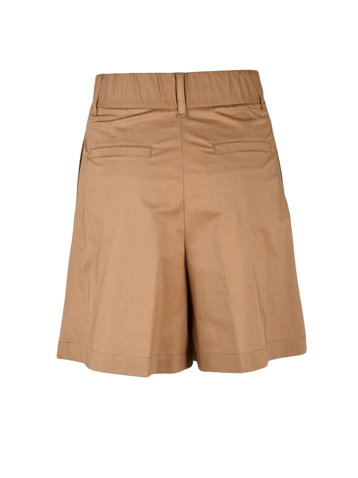Beige Cotton Elastane High Waist Bermuda Shorts