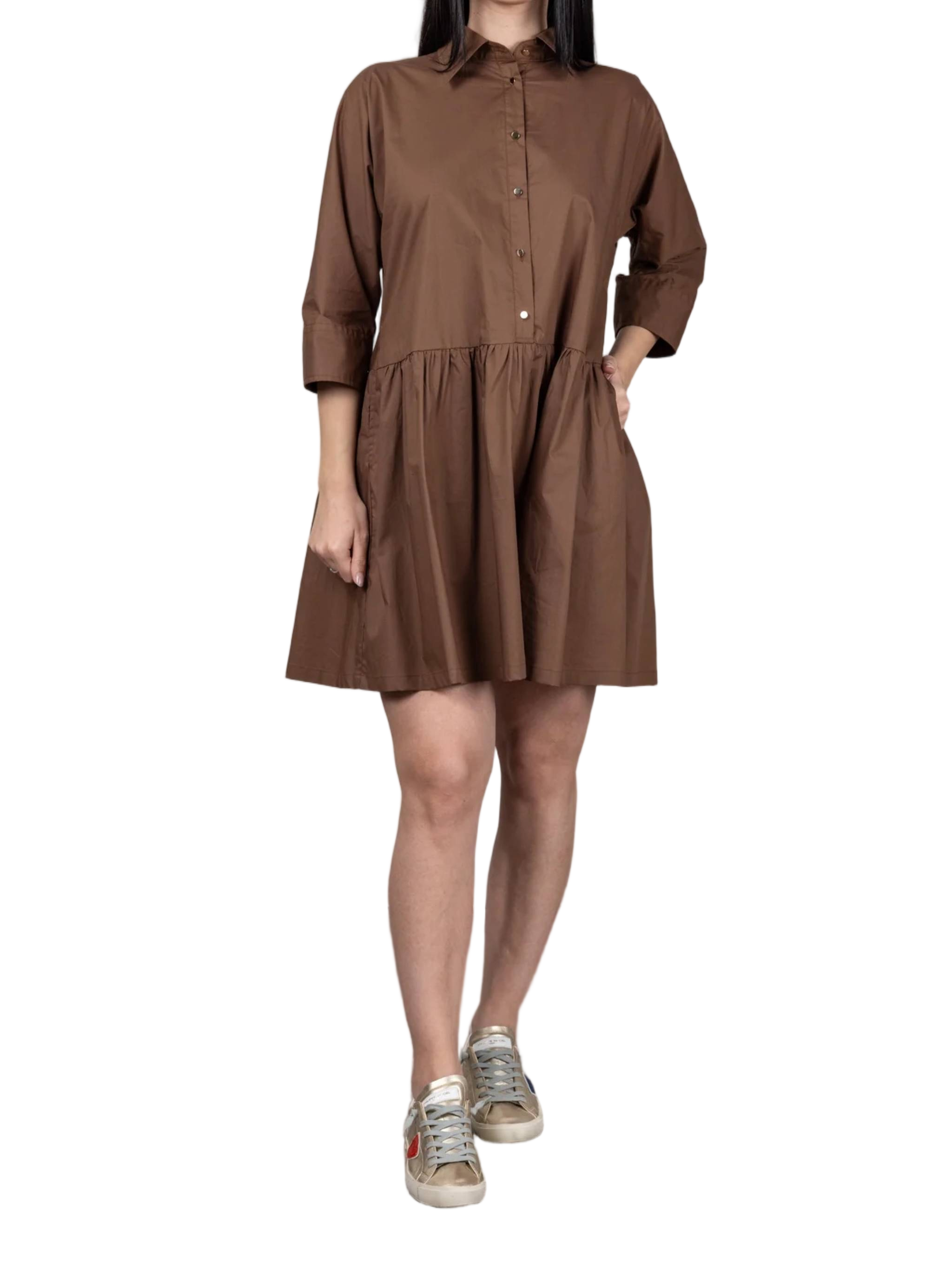 Brown Abito Loose-Fit Gathered Mini Dress