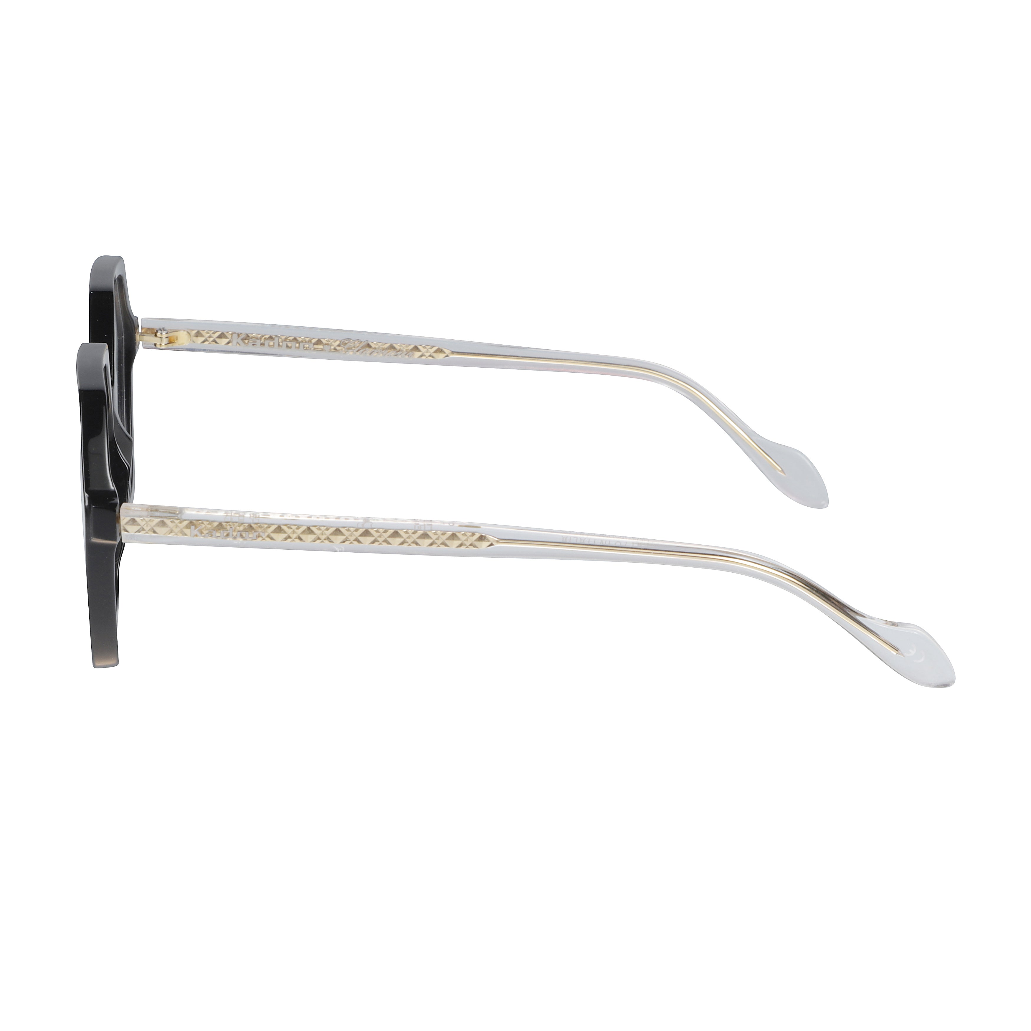 Exagon Glamour Hexagonal Black Eyeglasses with Translucent Textured Arms
