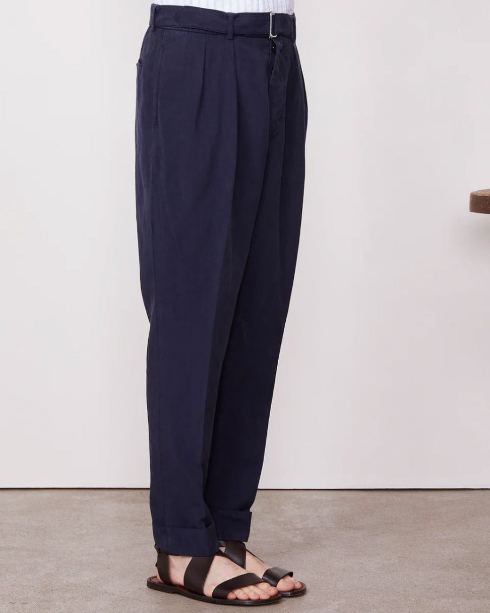 Tapered Blue Pants With Pleated Front