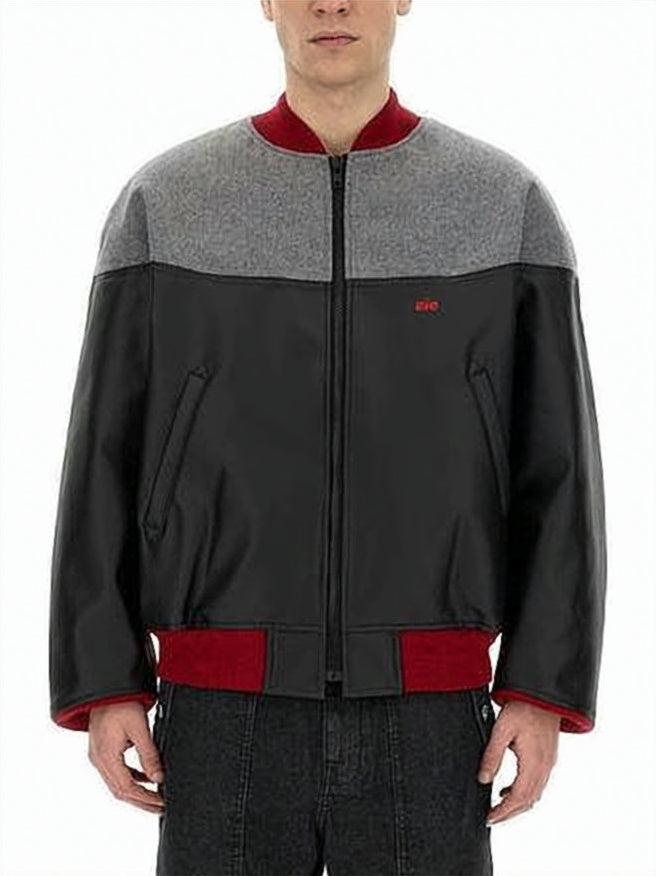 Color-Block Casual Jacket with Red Ribbed Accents