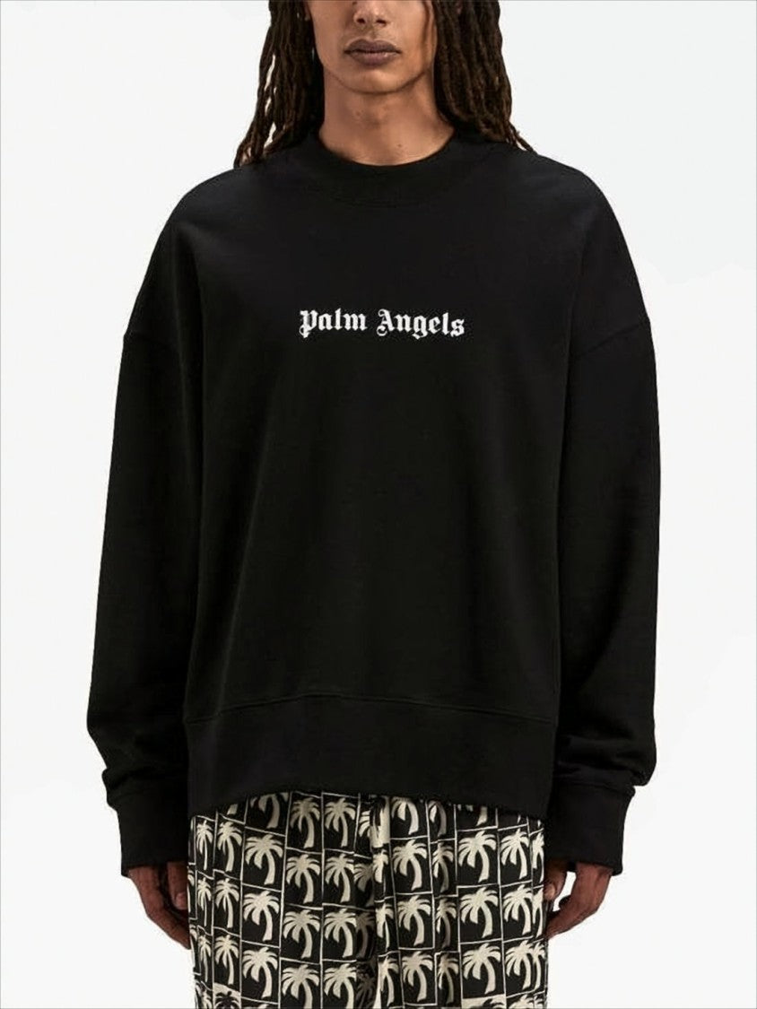 Black Long-Sleeve T-Shirt with Gothic Logo