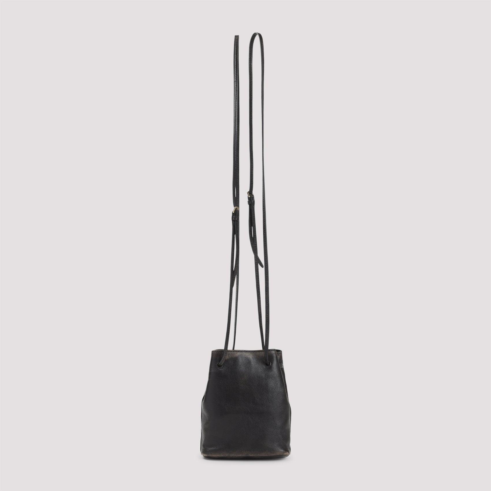 Brown Lamb Leather Clutch with Drawstring Closure