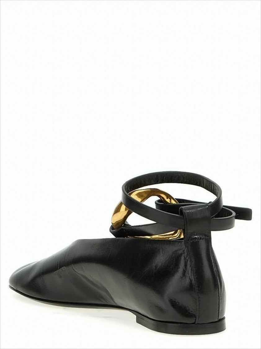 Pointed Toe Flat Shoes with Gold-tone Buckle Detail