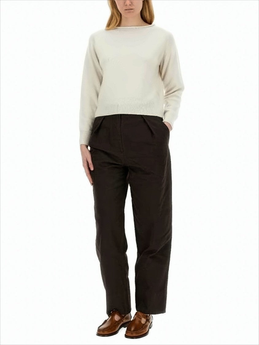 White Cashmere-Cotton Blend Sweater With Boat Neckline