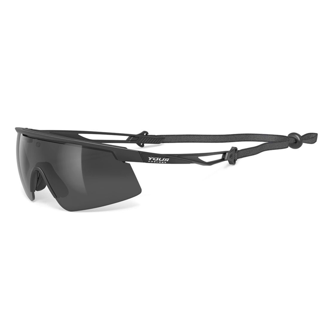 Matte Black Sport Sunglasses with Textured Strap