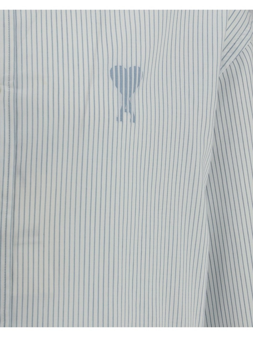 Long-Sleeve White Shirt With Subtle Vertical Stripes
