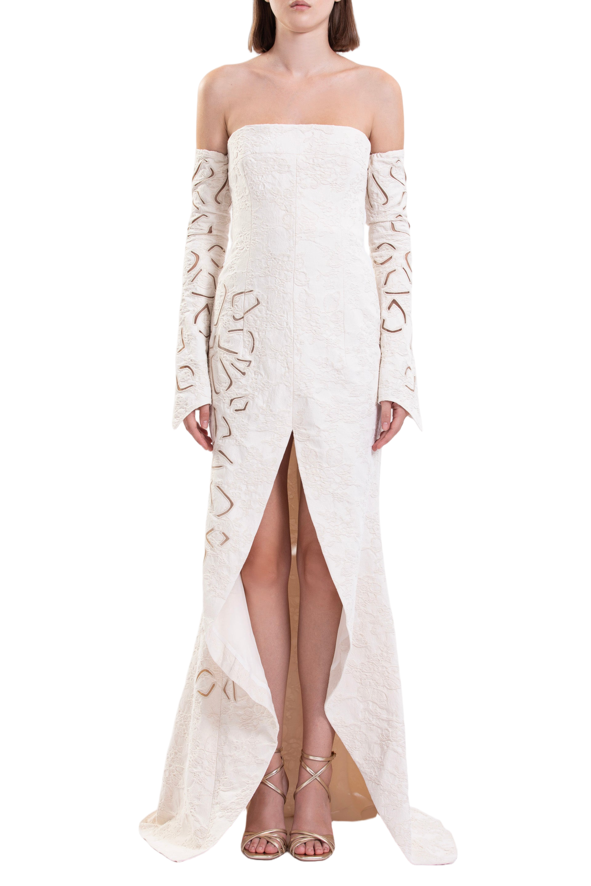 Jacquard Dress With Detachable Sleeves