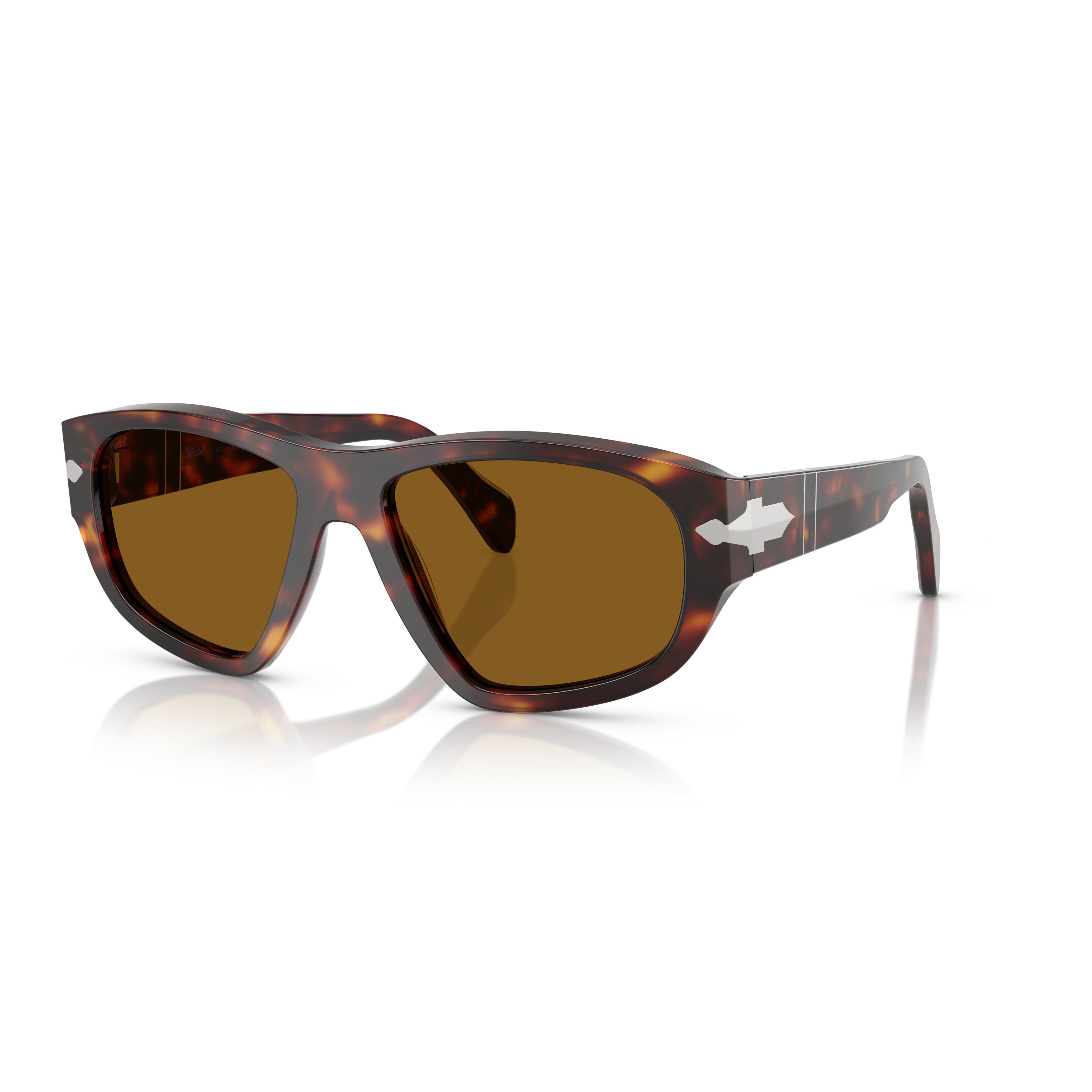 0po0050s Rectangular Tortoiseshell Acetate Sunglasses with Silver Accents