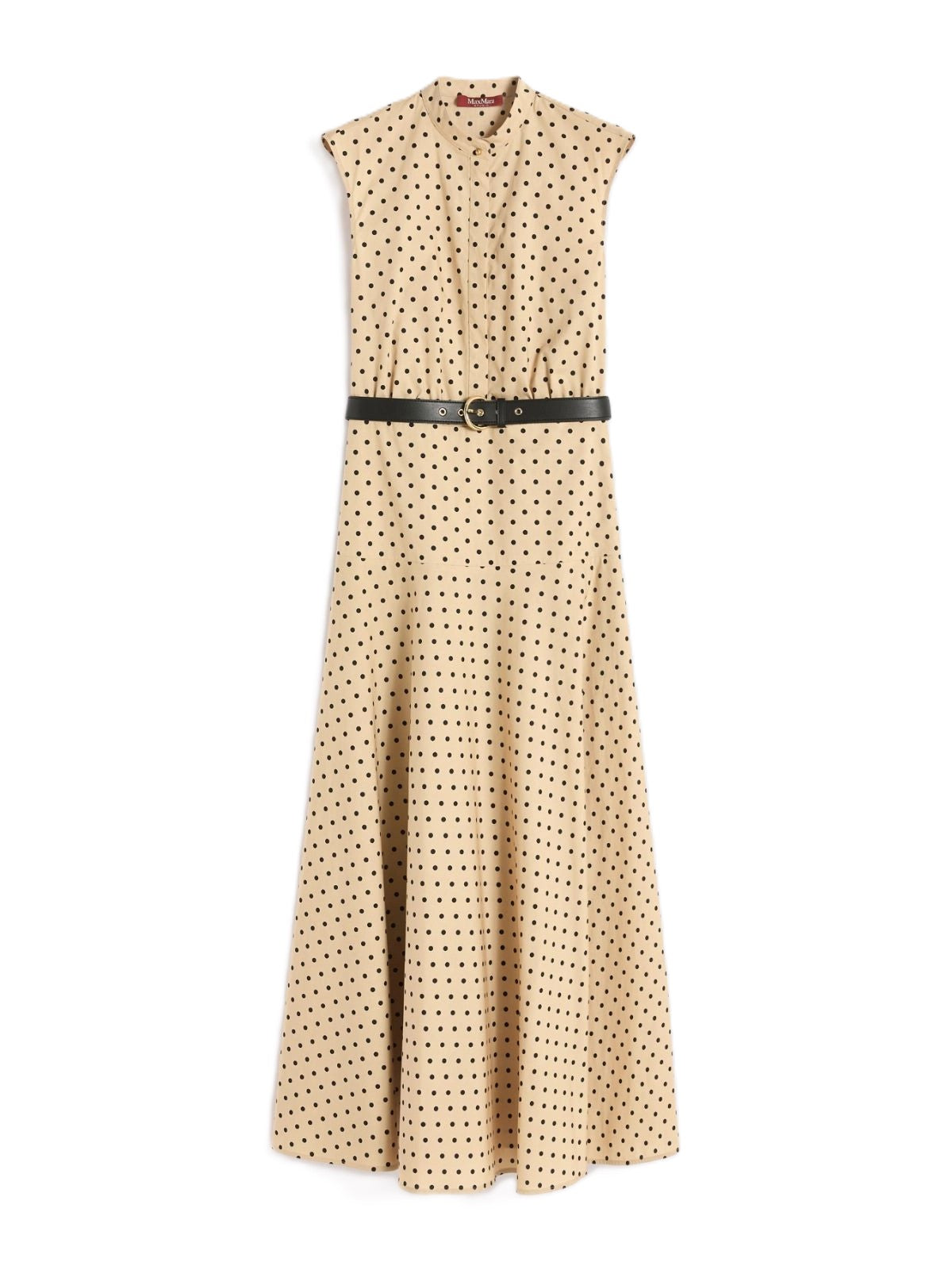 Sleeveless Midi Dress with Polka Dot Pattern