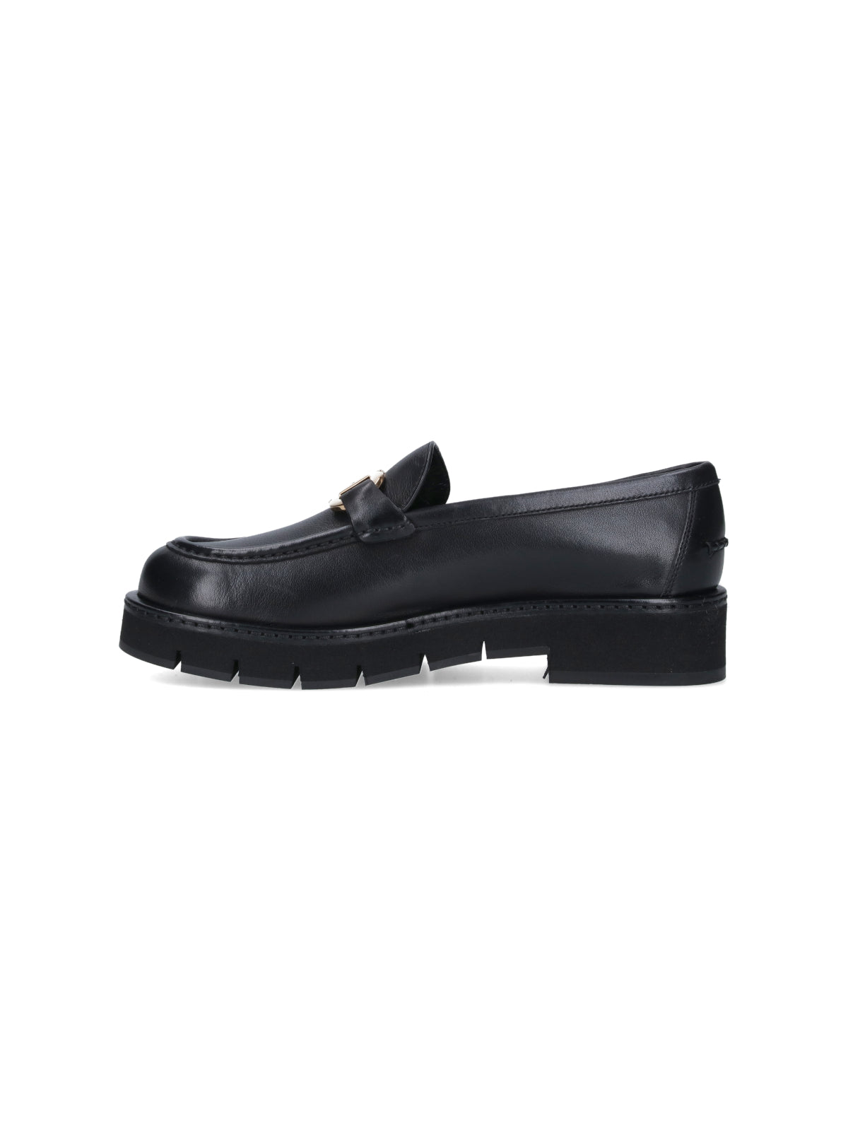 Black Leather Moccasins with Gold-tone Logo Buckle