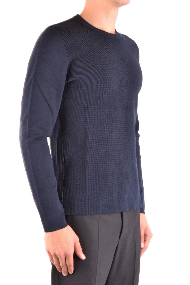 Ribbed Navy Sweater With Contrast Elbow Patches