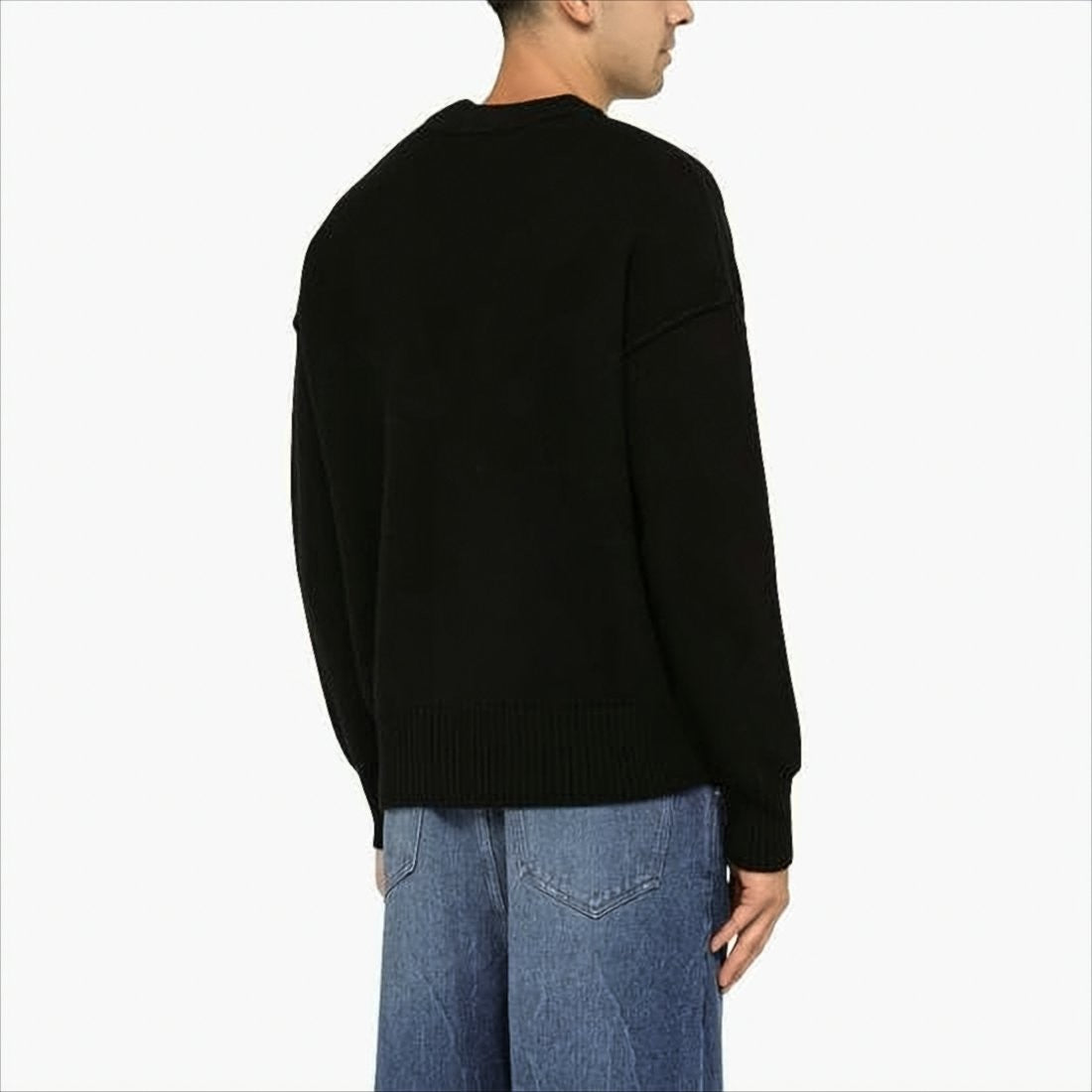 Wool Cardigan with Deep V-Neckline and Heart Motif