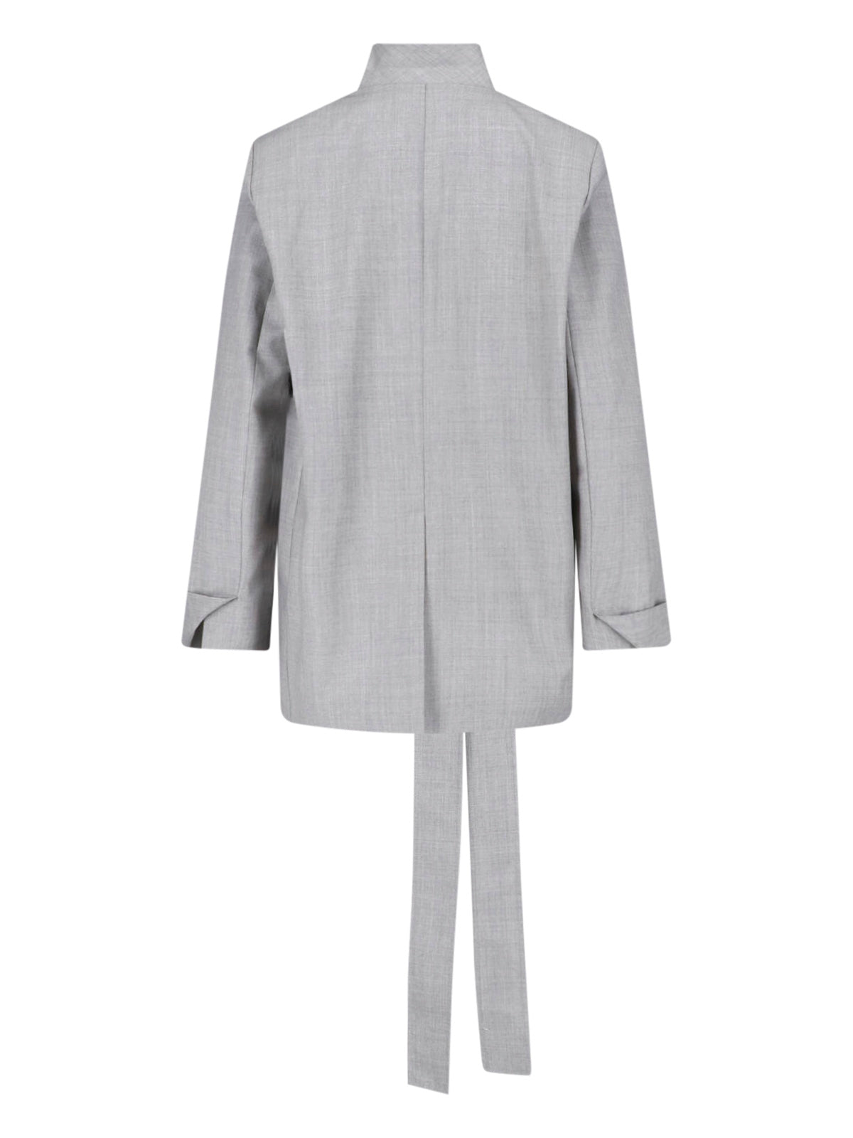 Grey High Collar Textured Minimalist Jacket