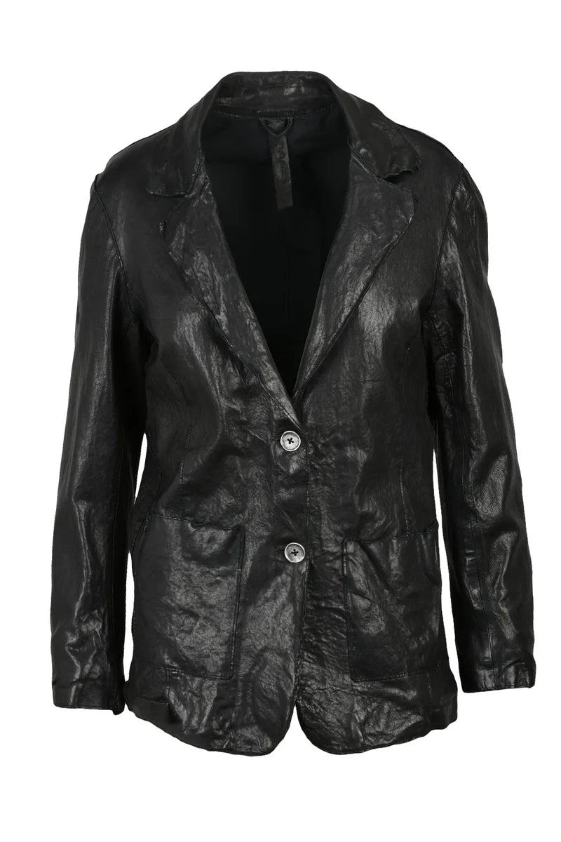 Leather Jacket with Buttons - Black