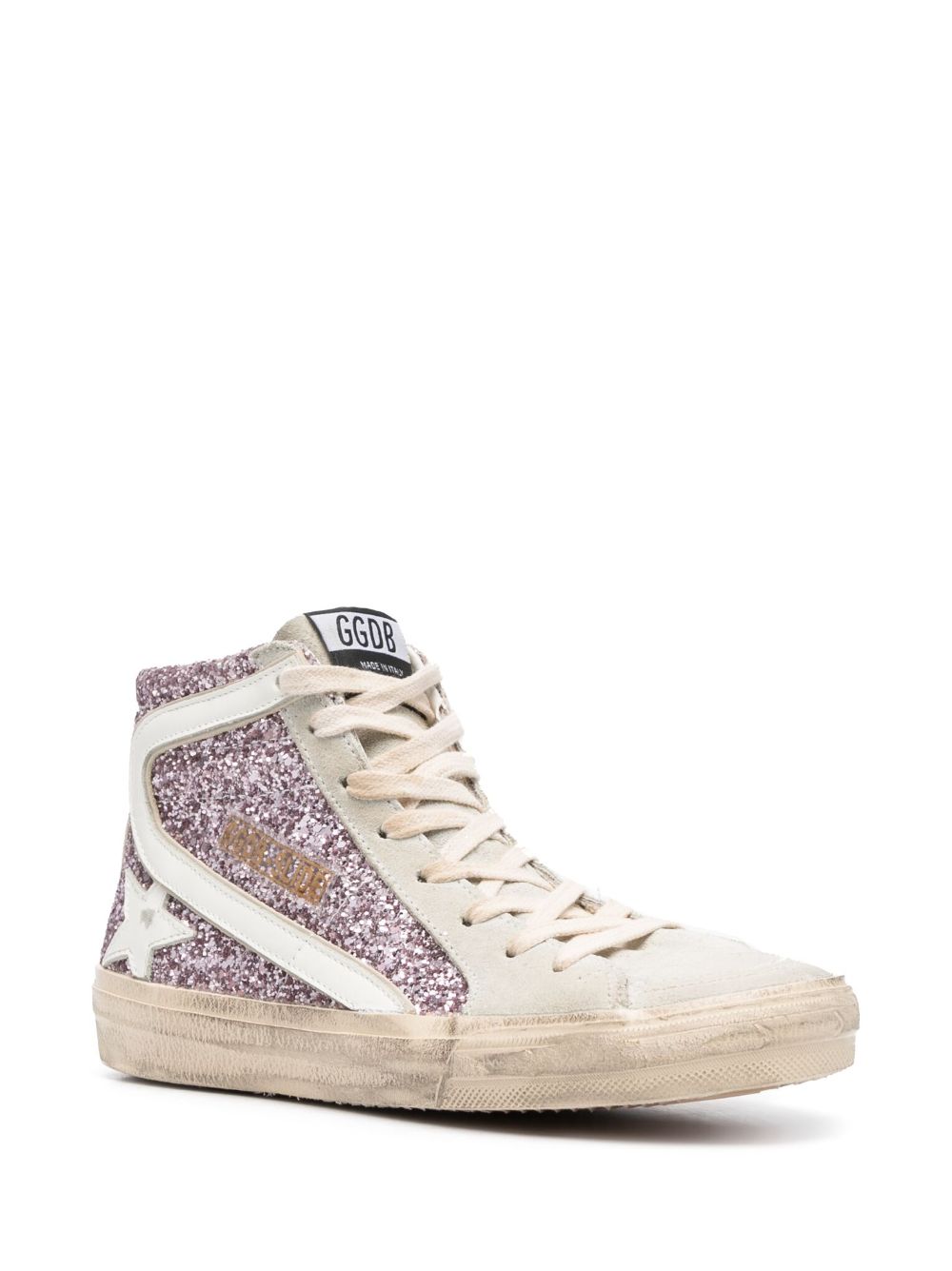High-Top Sneakers with Glittery Textured Fabric