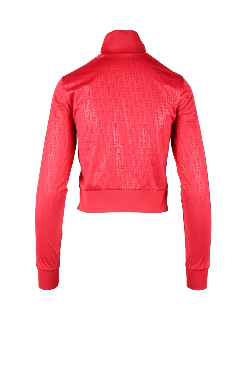 Fuchsia Cropped Sweatshirt with High Collar