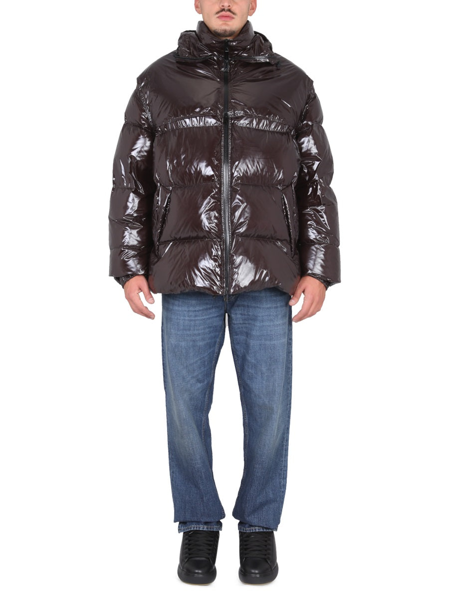 Short Glossy Puffer Jacket with Adjustable Hood