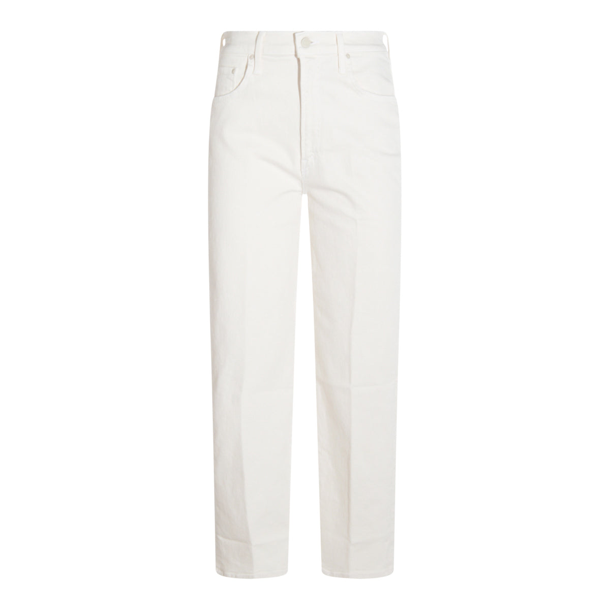 High-Waisted White Cotton Jeans with Functional Pockets