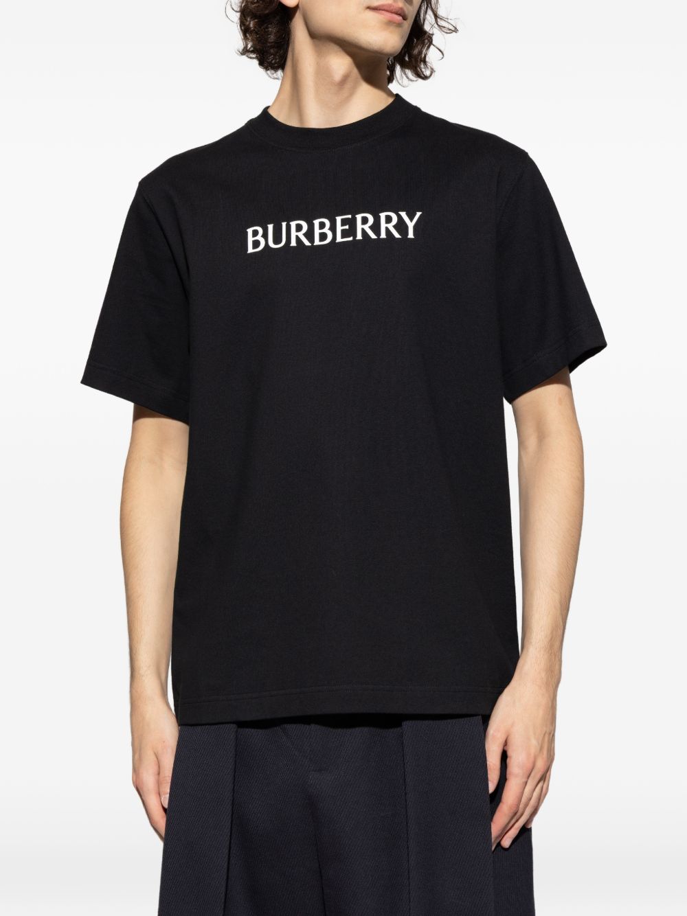 Black Cotton T-Shirt with Logo Detail