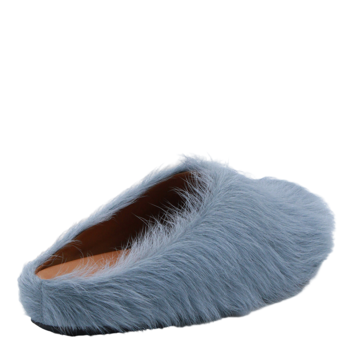 Fur-Textured Blue Slip-On Sandals