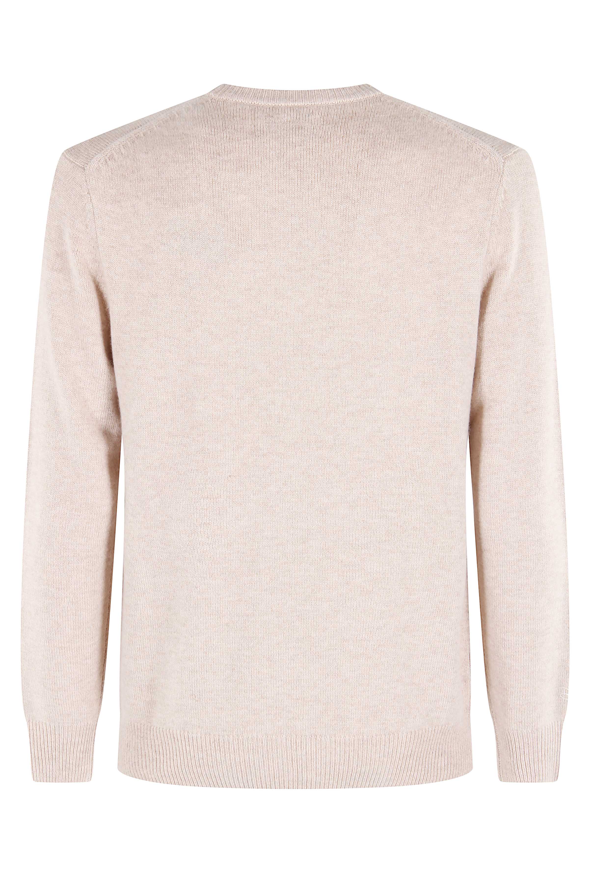 Ribbed Crewneck Sweater With Embroidered Winter Motif