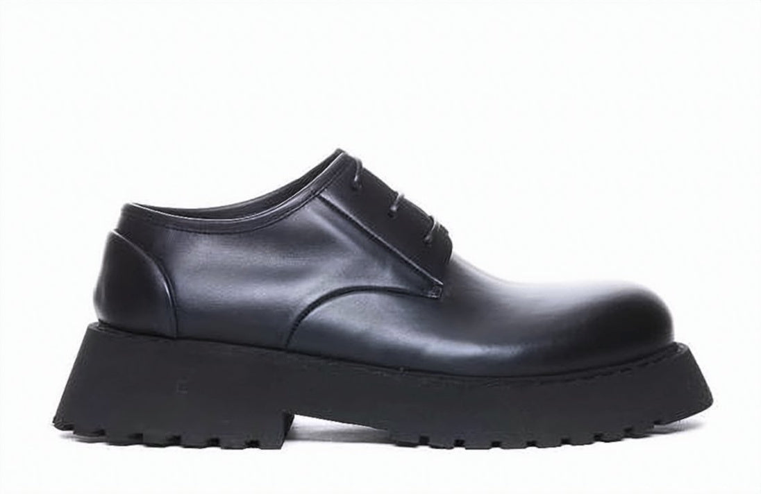 Rounded Toe Lace-Up Shoes with Thick Rubber Sole