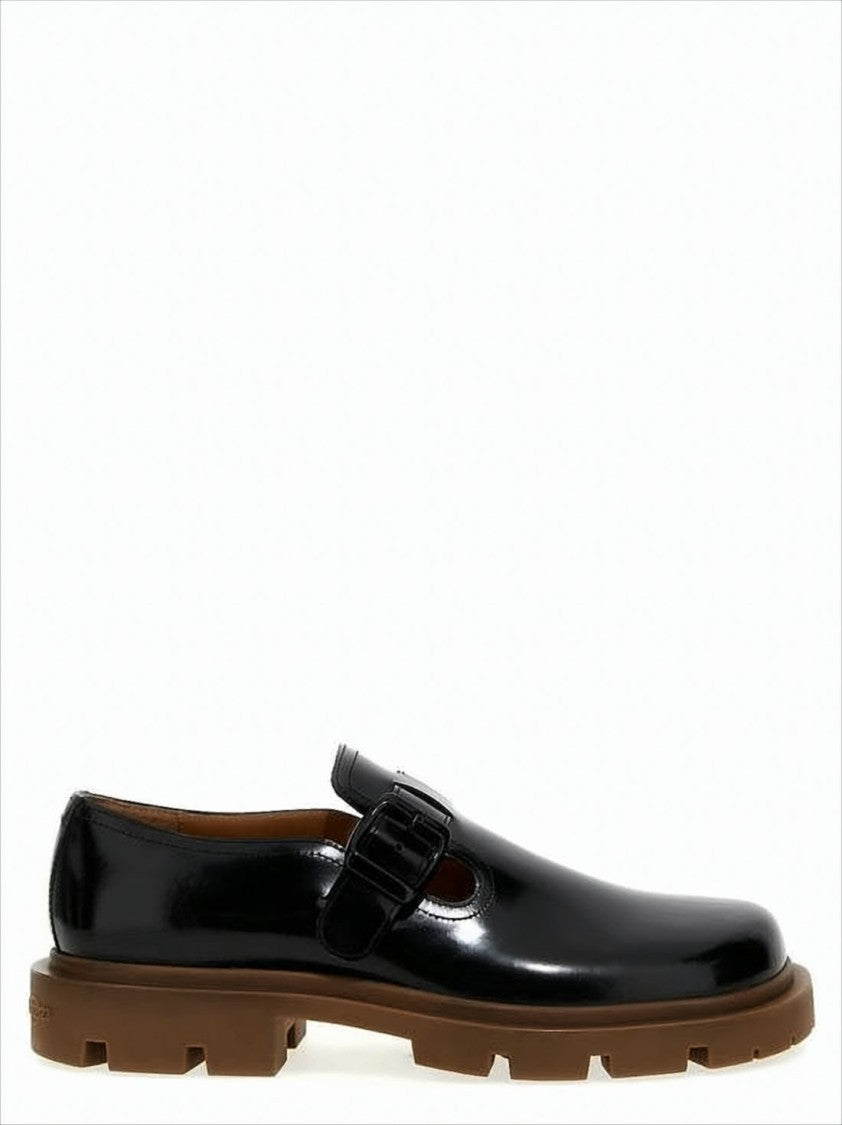 Polished Black Calf Leather Loafers With Buckle Strap