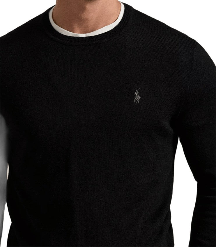 Crew Neck Black Wool Sweater