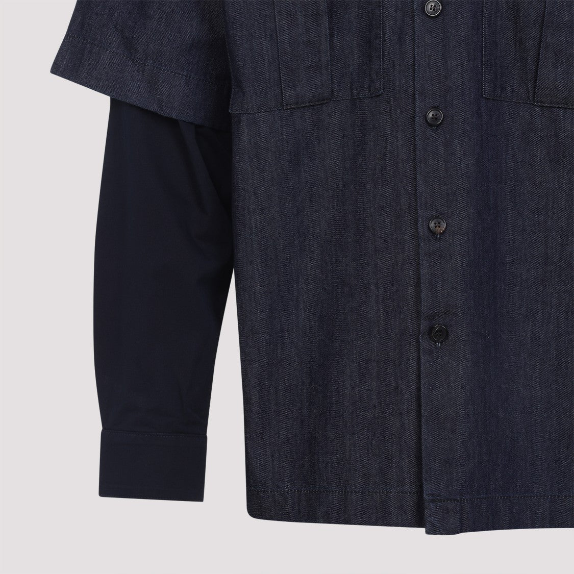 Layered Denim And Fabric Casual Shirt