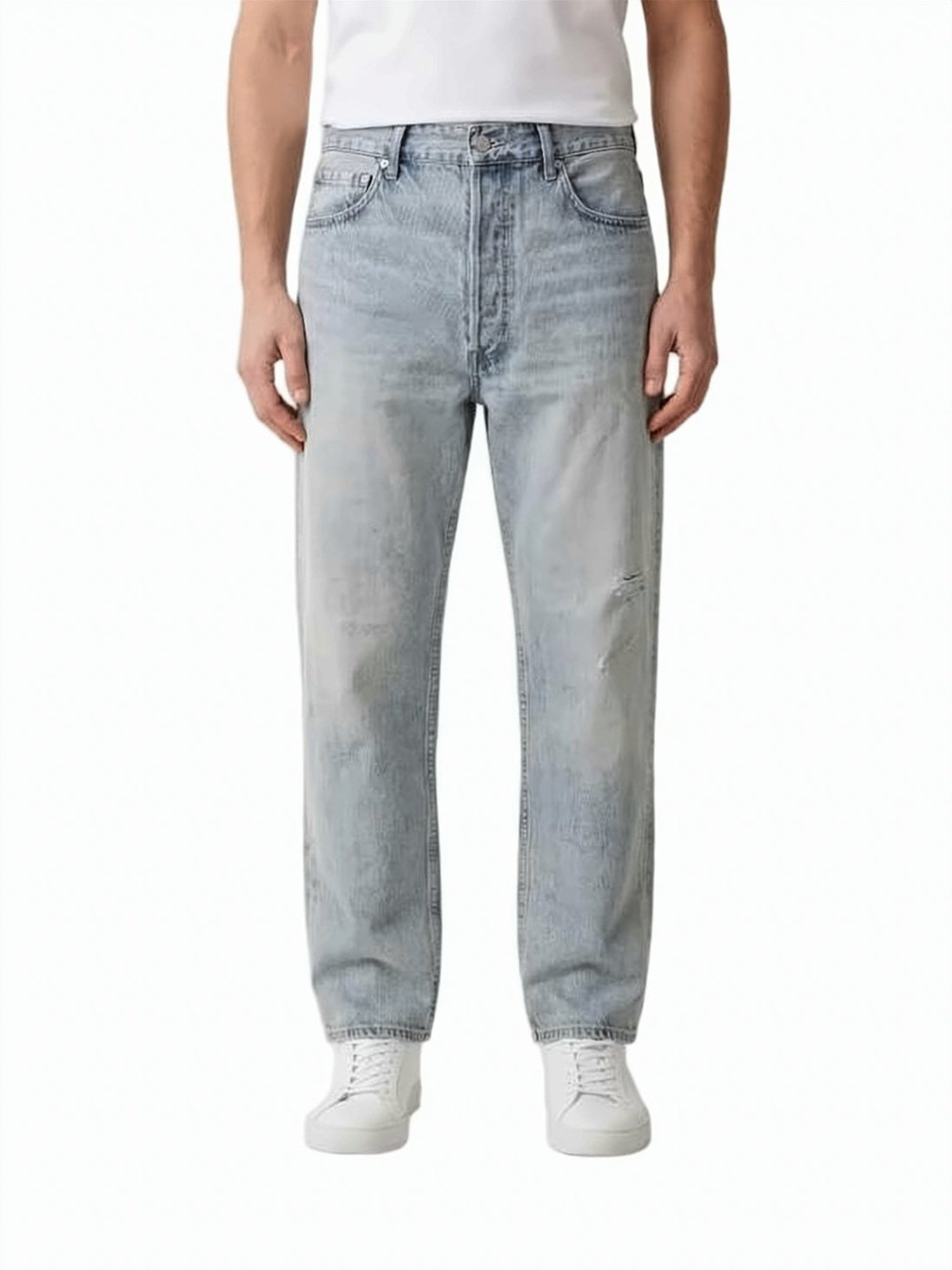 Relaxed Straight-Leg Denim Pants with Subtle Distressing