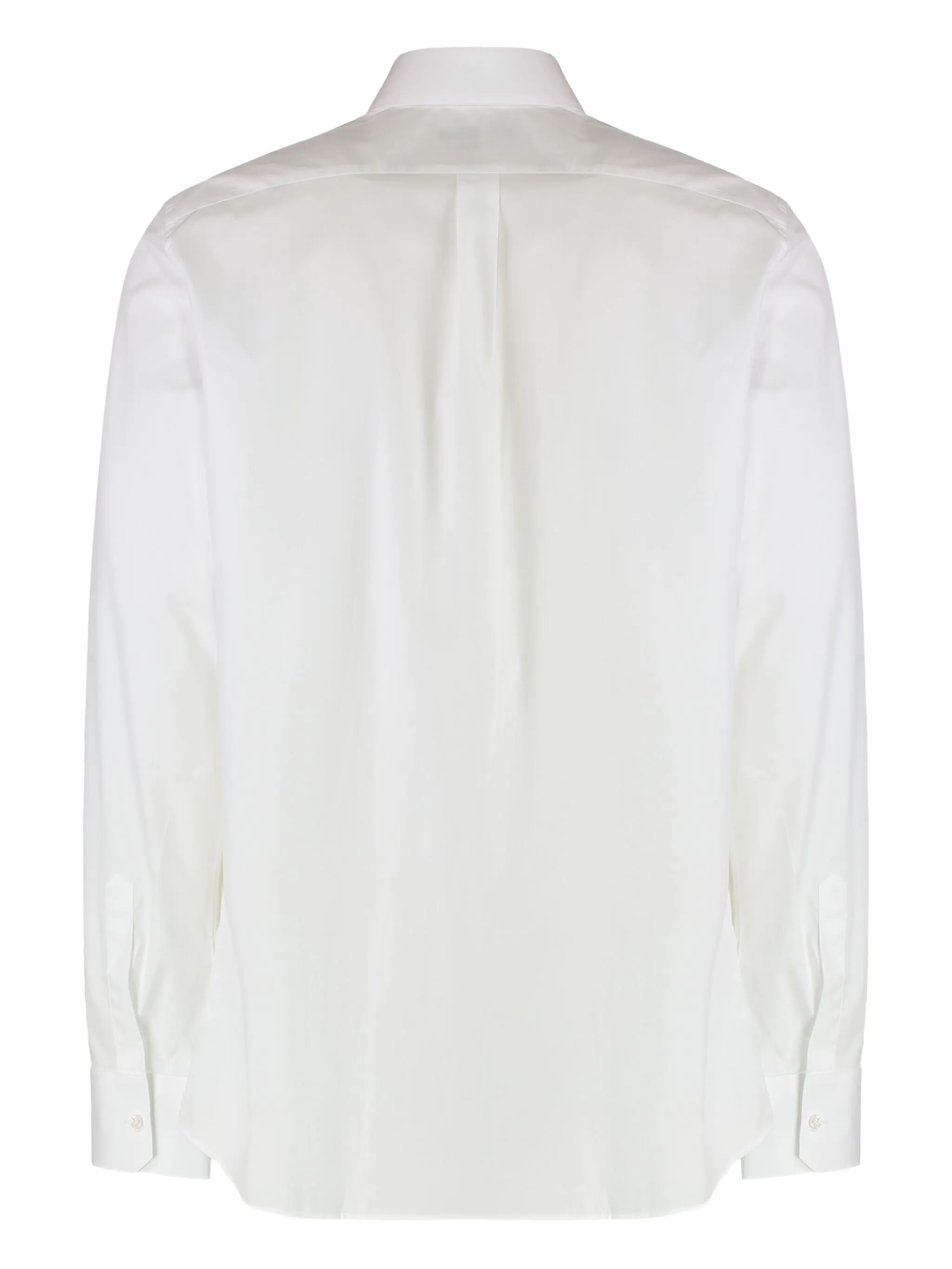 White Long-Sleeve Pointed Collar Cotton Shirt