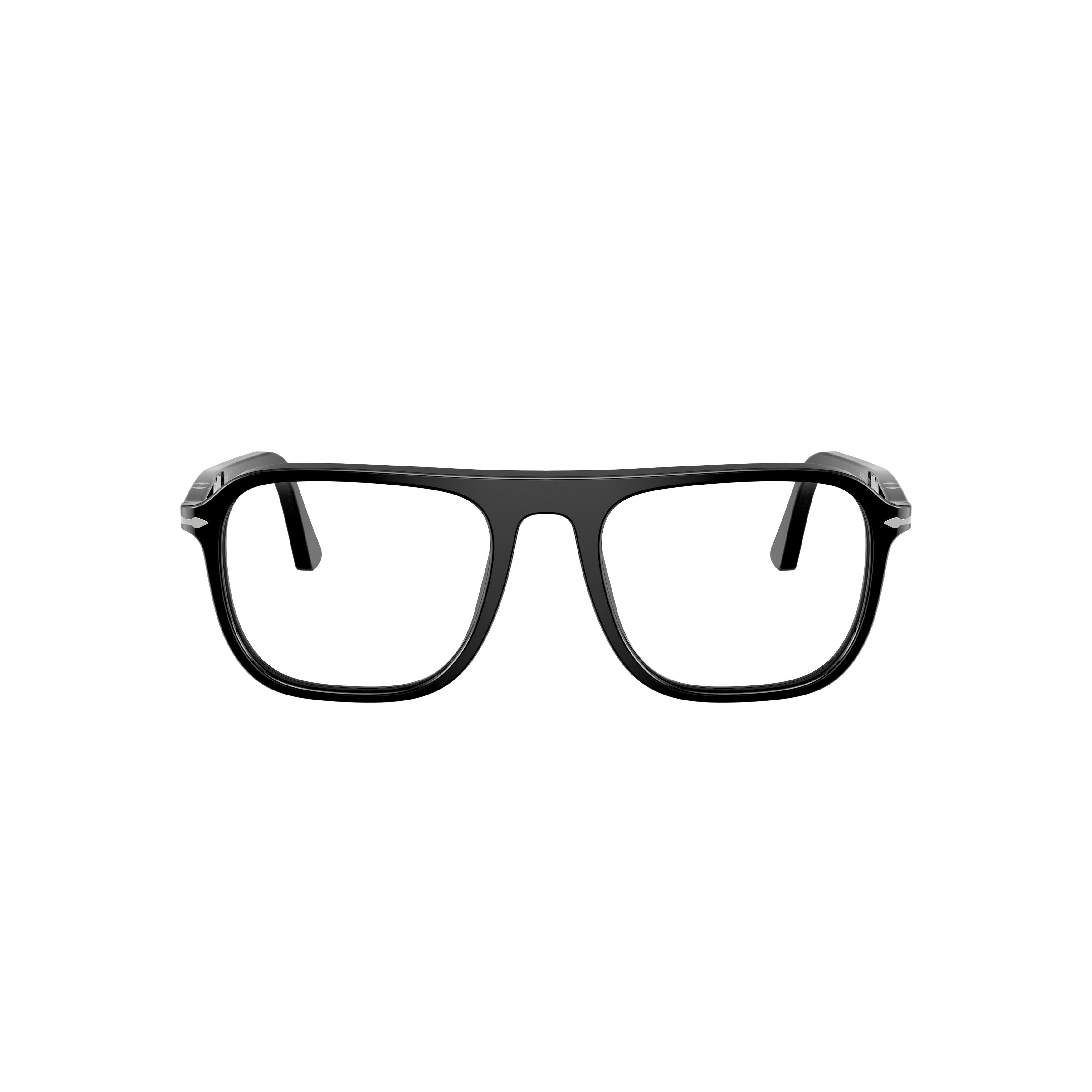 0po3359v Glossy Black Rectangular Acetate Eyeglasses with Silver Accents