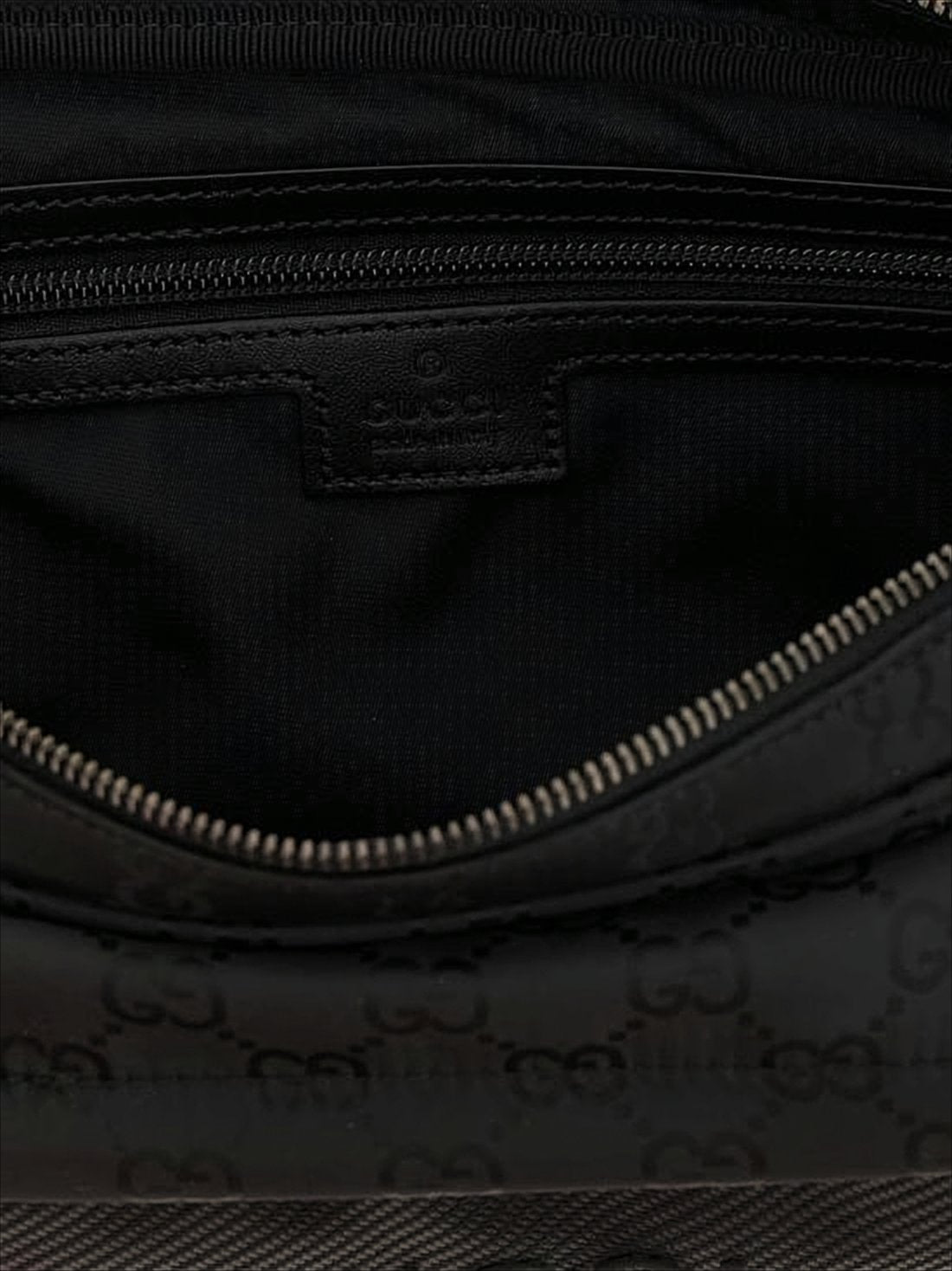 Black Nylon Shoulder Bag with Embossed Pattern