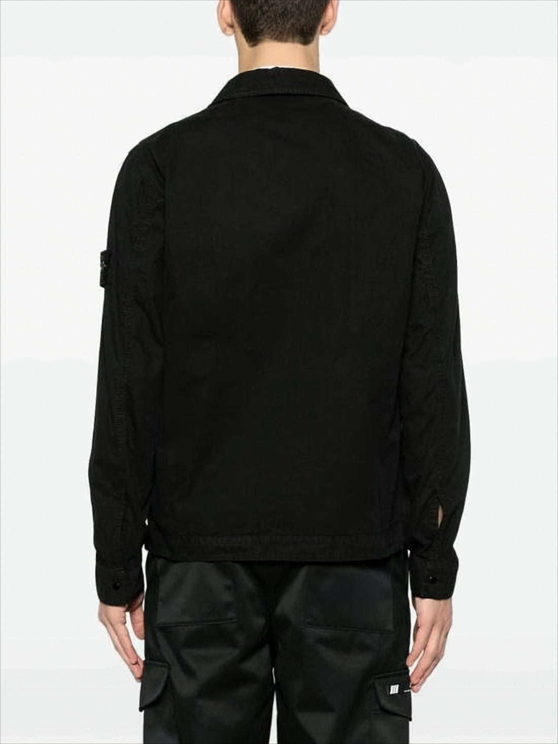 Minimalist Black Cotton Casual Jacket with Front Zipper