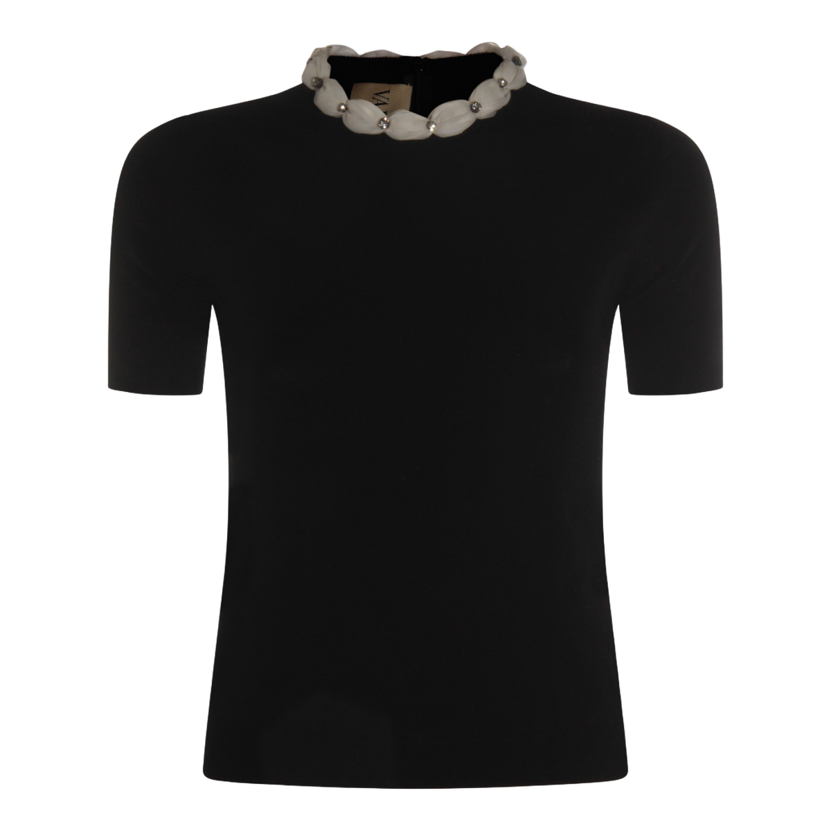 Short-Sleeve Black Sweater with High Neckline