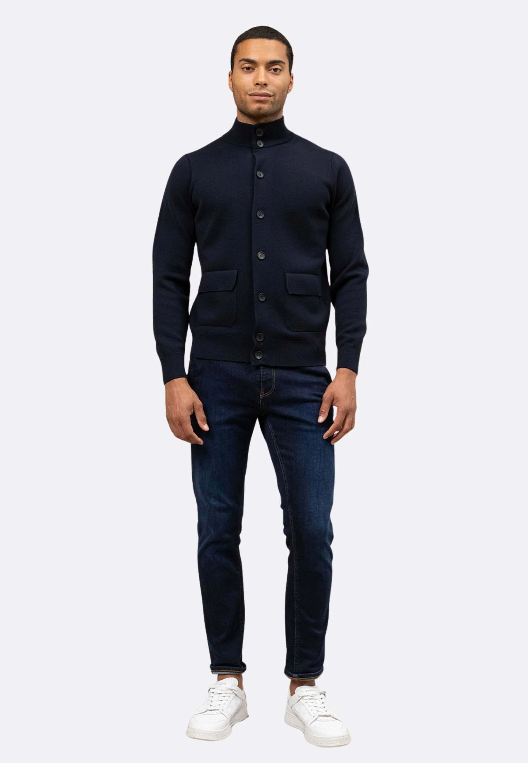 Sophisticated Navy Wool Cardigan With Tailored Fit