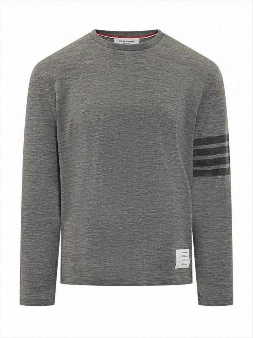 Heathered Grey Long-Sleeve Knit Top with Subtle Stripe