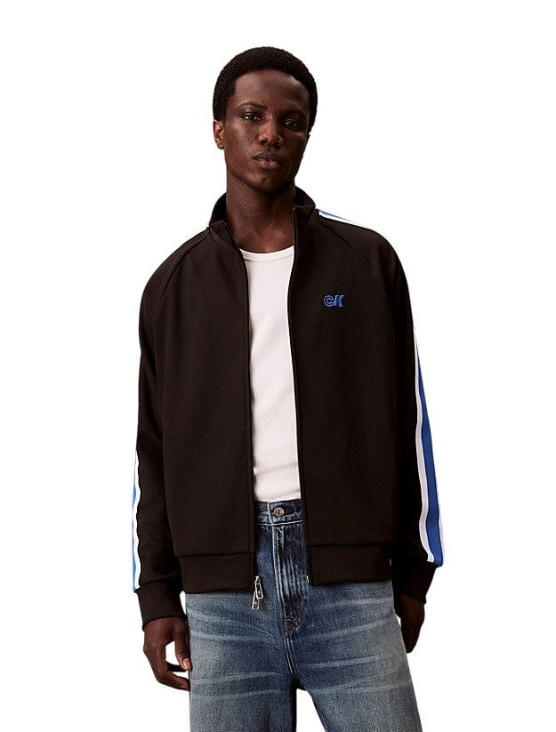 Mandarin Collar Sweatshirt with Rib-Knit Details