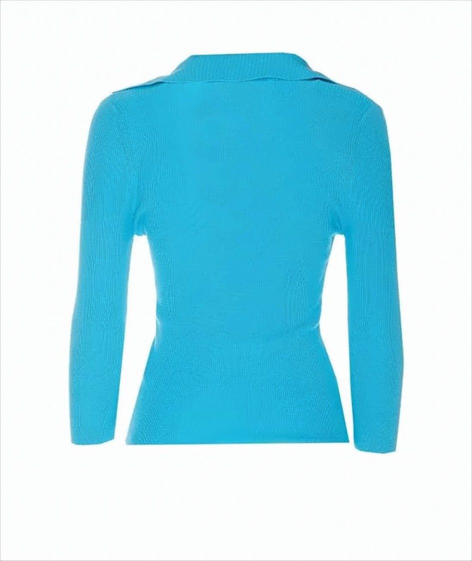 Fitted Ribbed Knit Sweater with V-Neckline