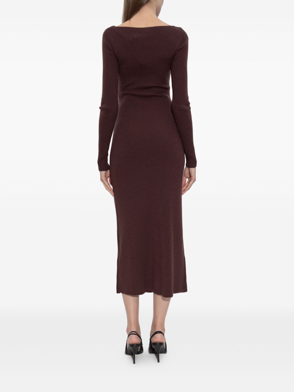 Ribbed Knit Midi Dress With Cut-Out Neckline