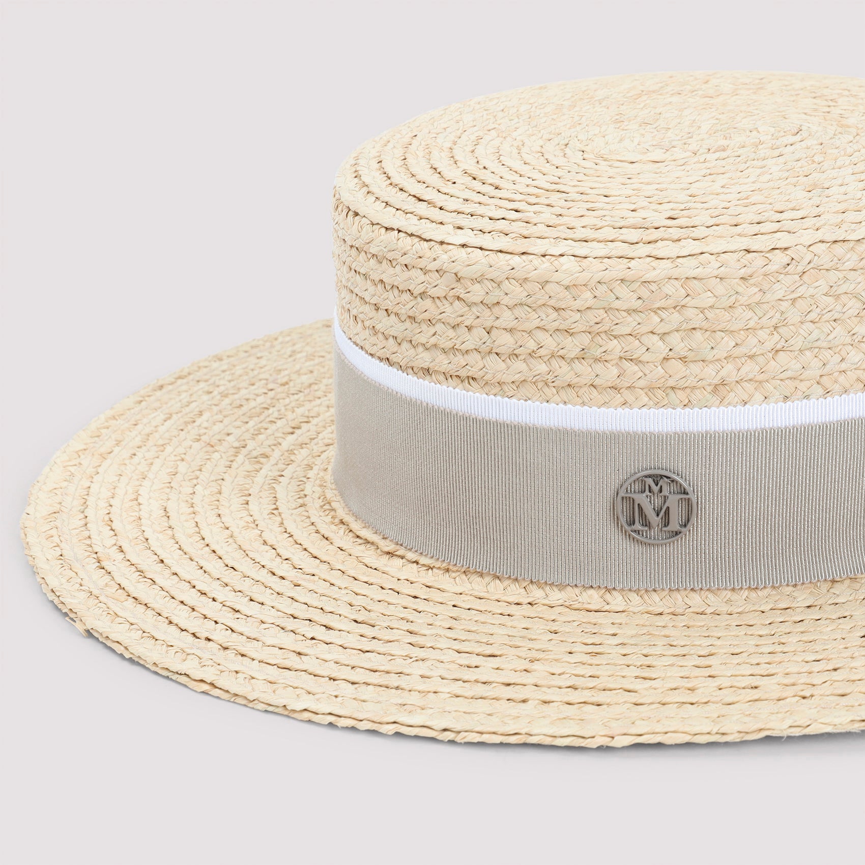 Woven Raffia Hat with Light Beige Fabric Band