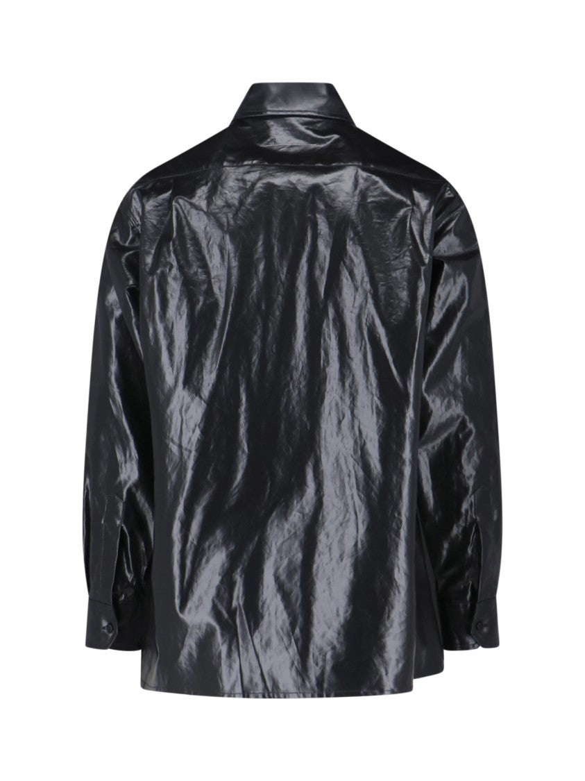Button-Up Black Shirt With Tailored Fit And Pointed Collar