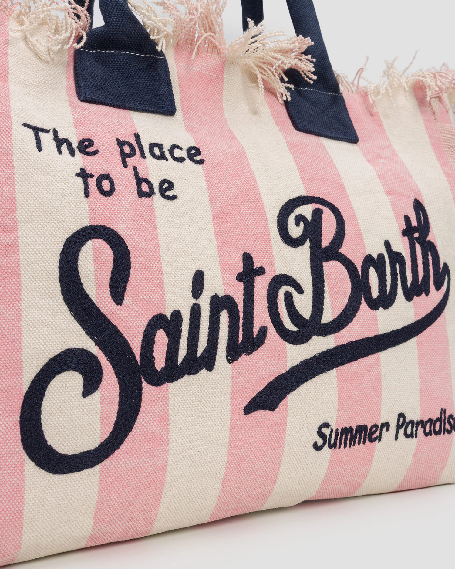 Vertical Stripe Tote Bag with Fringed Edges