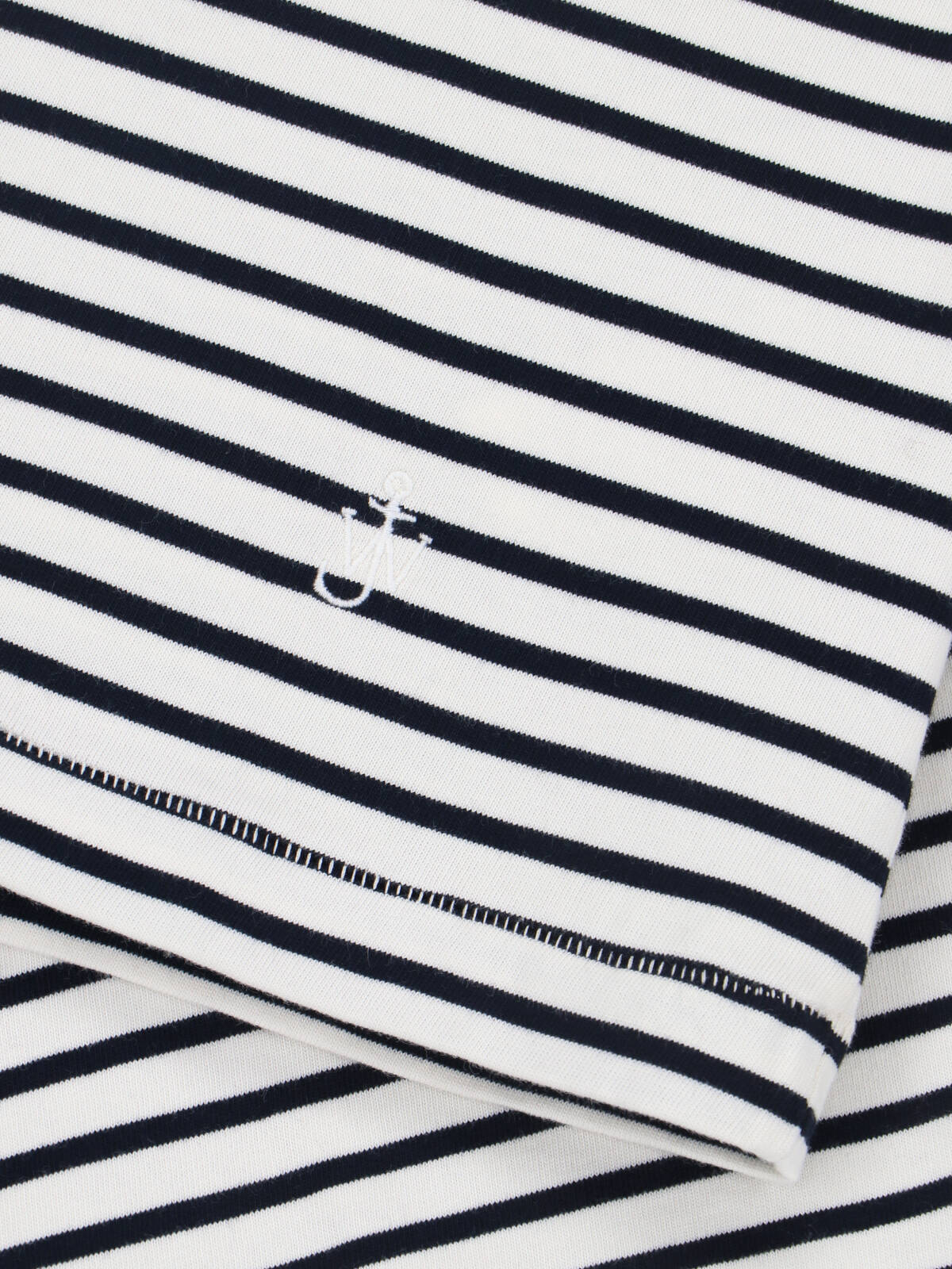 White Striped Knotted Sleeve Cotton T-Shirt