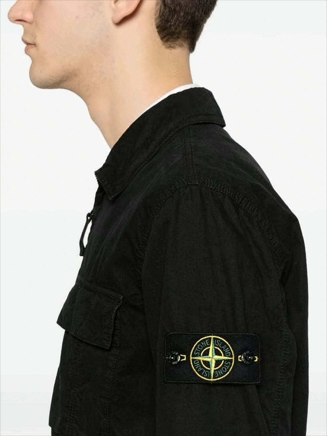 Minimalist Black Cotton Casual Jacket with Front Zipper